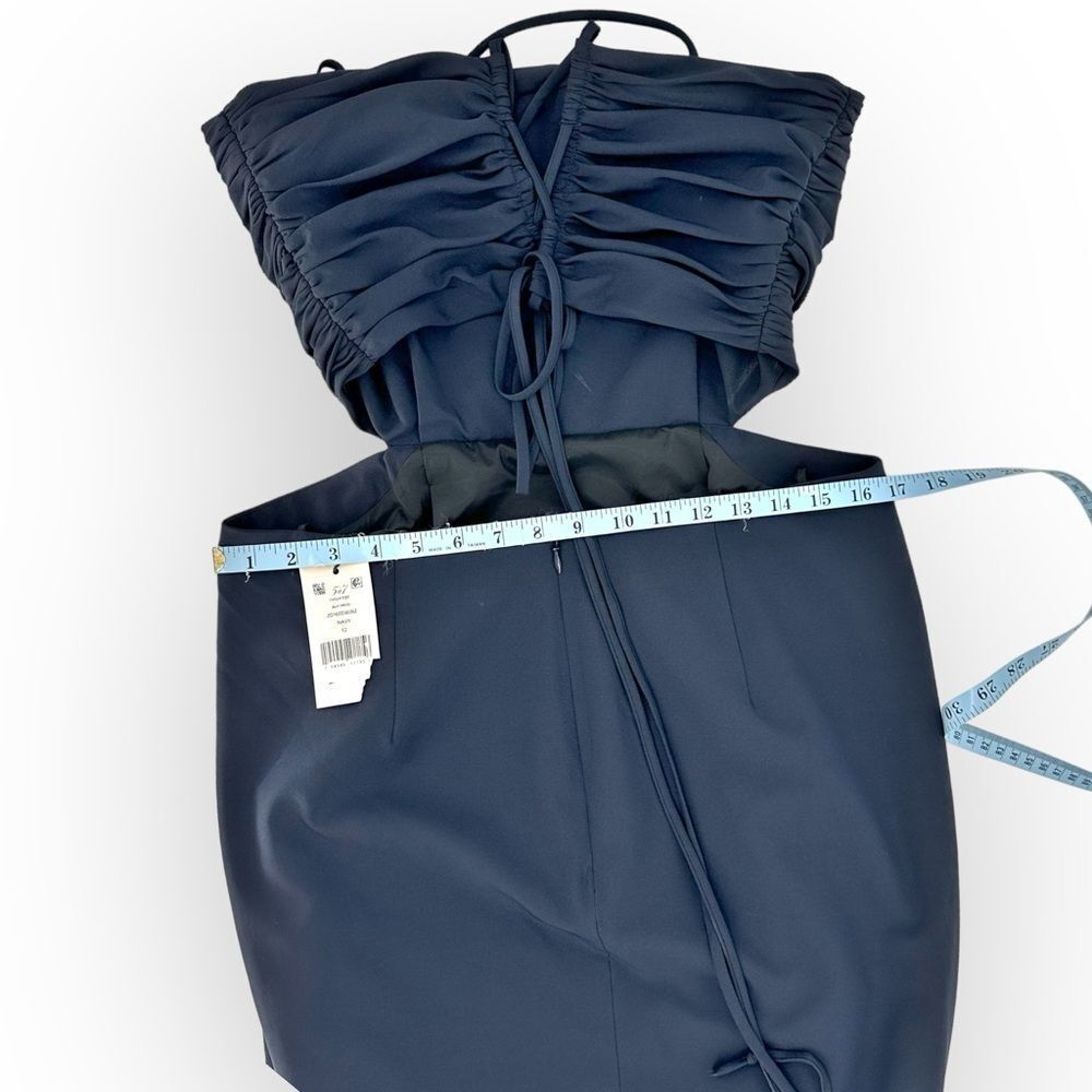 CINQ À SEPT NWT Judy Ruched Navy Backless Midi-Dress- size 12- sexy classic - Picture 10 of 13